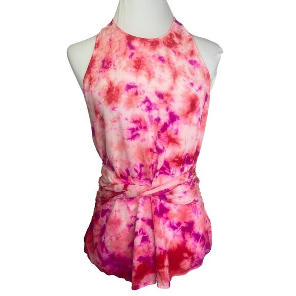 Trina Turk Silk Blouse NEW Water Color Tie Dye Ladies Size MED Halter Style - Picture 3 of 11